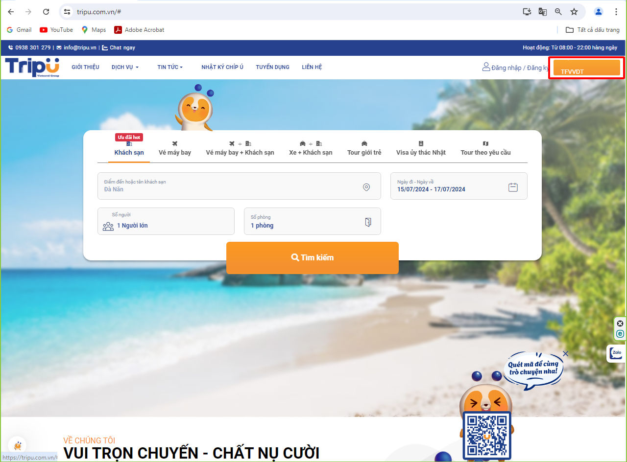 Bước 2: Truy cập tìm kiếm Booking