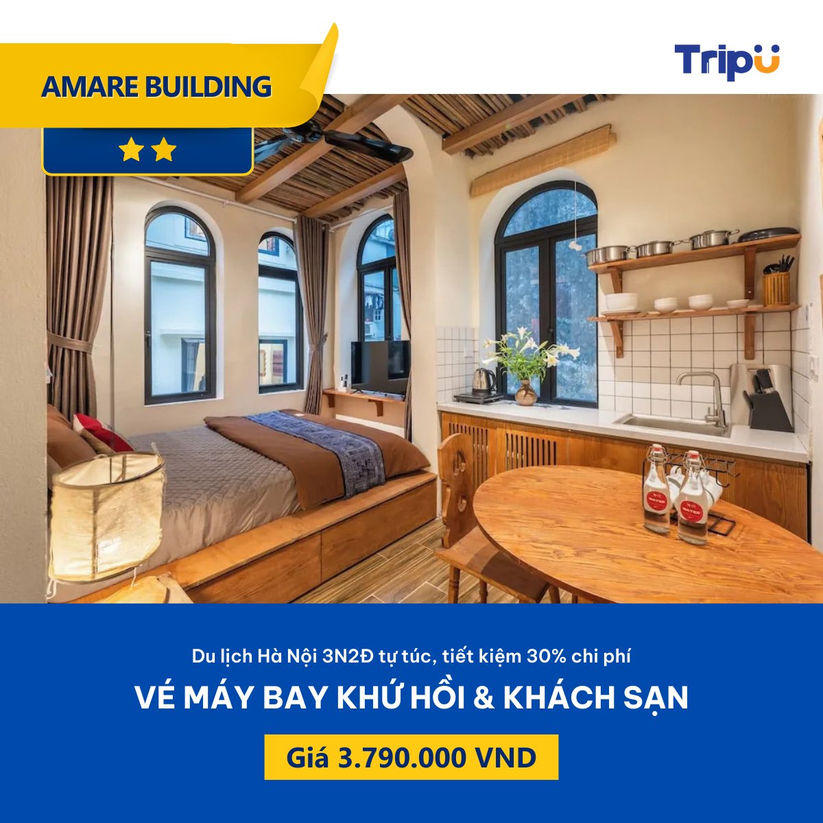 Combo vé máy bay khứ hồi TPHCM - Hà Nội +  khách sạn AMARE Building 2*